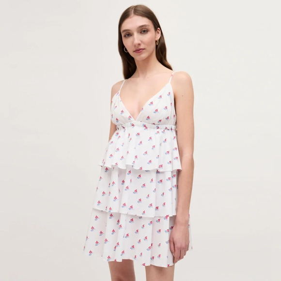 Hill House Dresses & Skirts - Hill House The Gigi Mini Tiered Ruffle Dress XS Love Boats Cotton White Summer